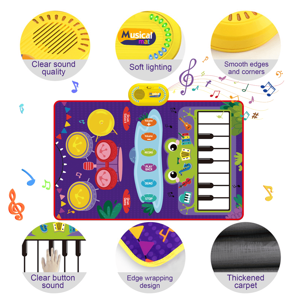 Richgv Upgraded Baby Toys for 1 Year Old Boys Girls, 2 in 1 Musical Toys Toddler Piano & Drum Mat with 2 Sticks, Learning Floor Blanket Gifts for 1 2 3 4 Year Boy Girl for Birthday Christmas