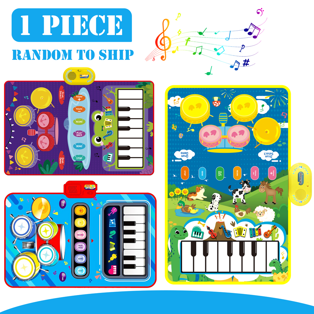 Richgv Upgraded Baby Toys for 1 Year Old Boys Girls, 2 in 1 Musical Toys Toddler Piano & Drum Mat with 2 Sticks, Learning Floor Blanket Gifts for 1 2 3 4 Year Boy Girl for Birthday Christmas