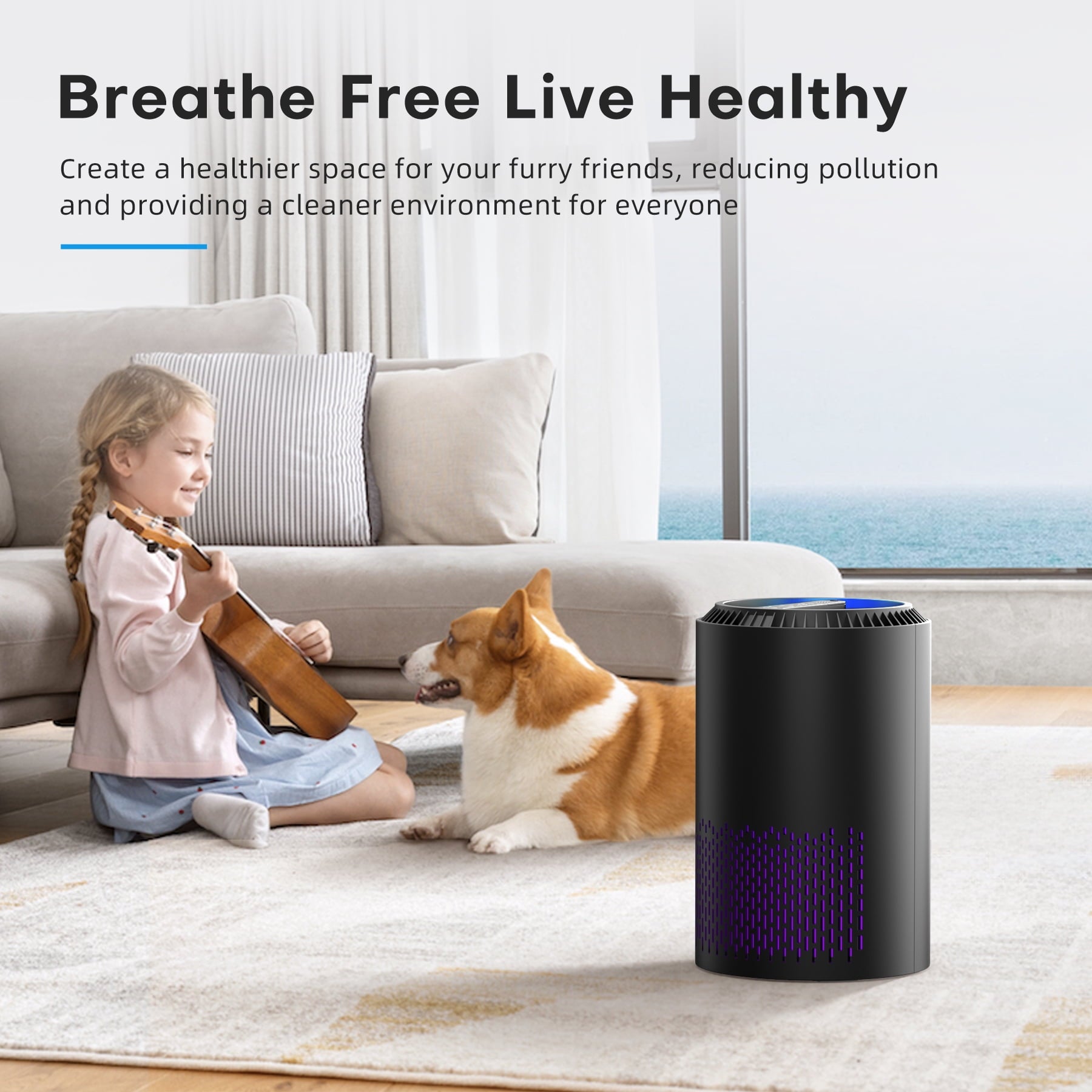 BREEZOME Hepa Air Purifier for Home & Bedroom, 22 dB Quiet Sleep Mode, Air Cleaner for PM10, PM2.5, Dust, Cotton Lint & Hair, Covers Up to 600 sq. ft./2H, Black