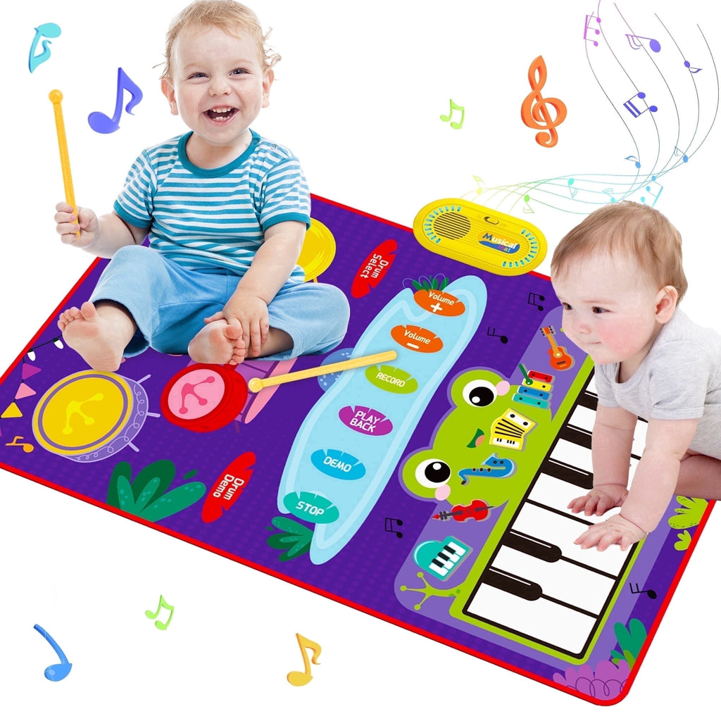 Richgv Upgraded Baby Toys for 1 Year Old Boys Girls, 2 in 1 Musical Toys Toddler Piano & Drum Mat with 2 Sticks, Learning Floor Blanket Gifts for 1 2 3 4 Year Boy Girl for Birthday Christmas