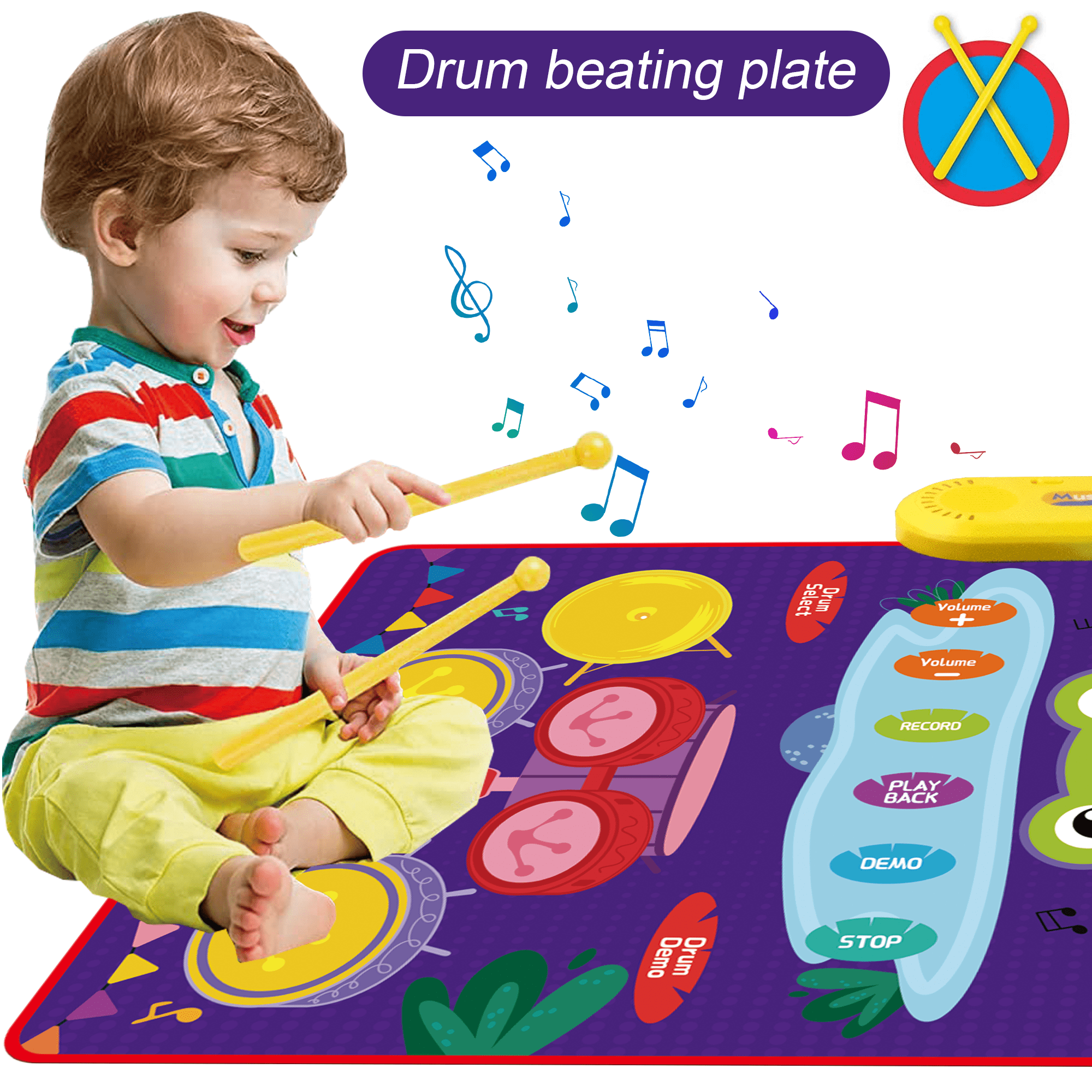 Richgv Upgraded Baby Toys for 1 Year Old Boys Girls, 2 in 1 Musical Toys Toddler Piano & Drum Mat with 2 Sticks, Learning Floor Blanket Gifts for 1 2 3 4 Year Boy Girl for Birthday Christmas